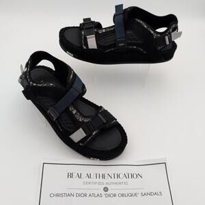 Christian Dior Atlas Sandals Slides Men's Size 10 EU 43 Black Oblique Jacquard